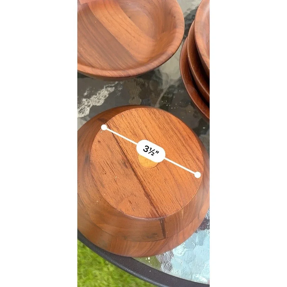 Vintage Wood Salad Bowl Set Of 8 Serving  6.5 “ Acacia Wood Mid Century